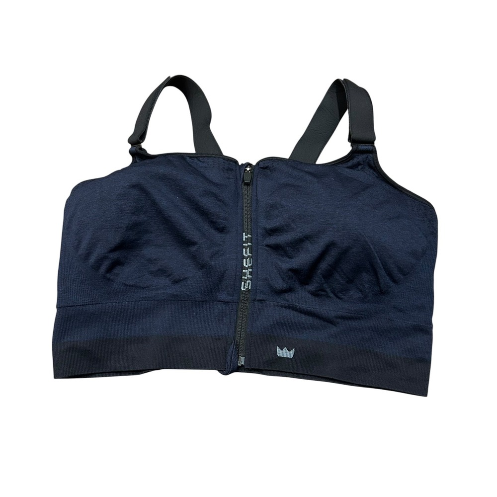 SHEFIT Ultimate Sports Bra Navy Blue‎ Zip Front High Impact Size 6Luxe 110005
